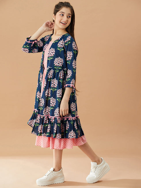Girls Striped A-Line Midi Cottonâ Dress